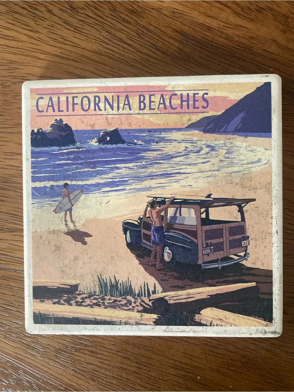 Set of 3 Ceramic Tile Coastal Themed Drink Coasters